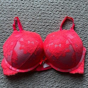 Victoria’s Secret Bombshell Bright Orange Lace Push Up Bra 36C